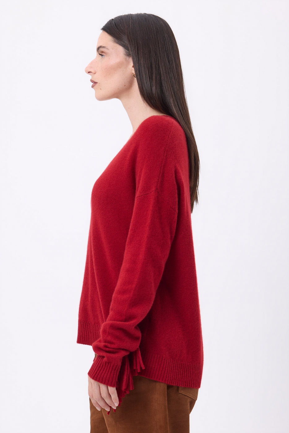 V-Ausschnitt-Pullover mit Fransen Lina - Coulis - Damen - 100% Kaschmir
