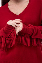 V-Ausschnitt-Pullover mit Fransen Lina - Coulis - Damen - 100% Kaschmir