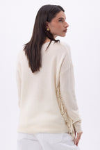 V-Ausschnitt-Pullover mit Fransen Lina – Eco Paper – Damen – 100% Kaschmir