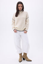 Jersey de cuello alto con ribete Line - Blanco Negro - Mujer