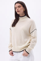 Jersey de cuello alto con ribete Line - Blanco Negro - Mujer