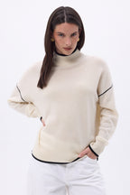 Jersey de cuello alto con ribete Line - Blanco Negro - Mujer