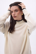 Jersey de cuello alto con ribete Line - Blanco Negro - Mujer