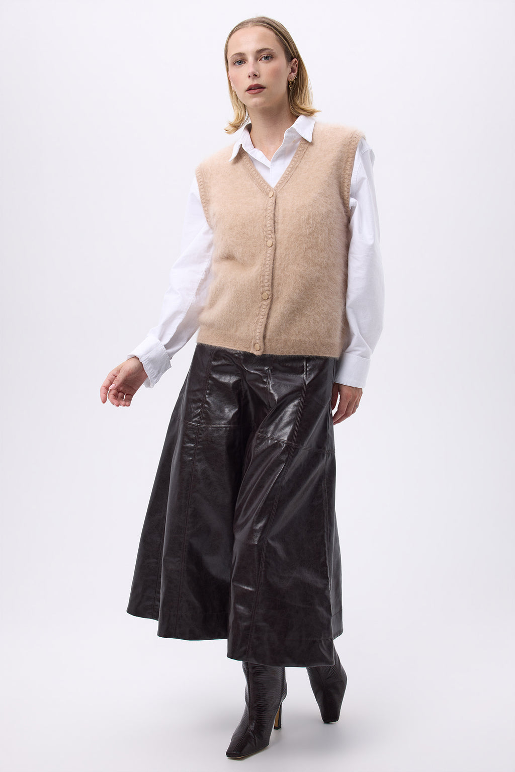 Chaleco sin mangas – Cachemira cepillada Livia - Beige - Mujer