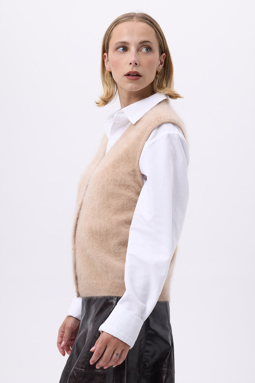 Chaleco sin mangas – Cachemira cepillada Livia - Beige - Mujer