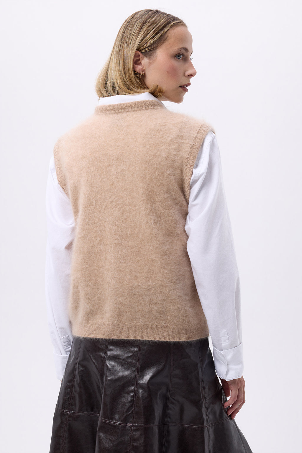 Chaleco sin mangas – Cachemira cepillada Livia - Beige - Mujer