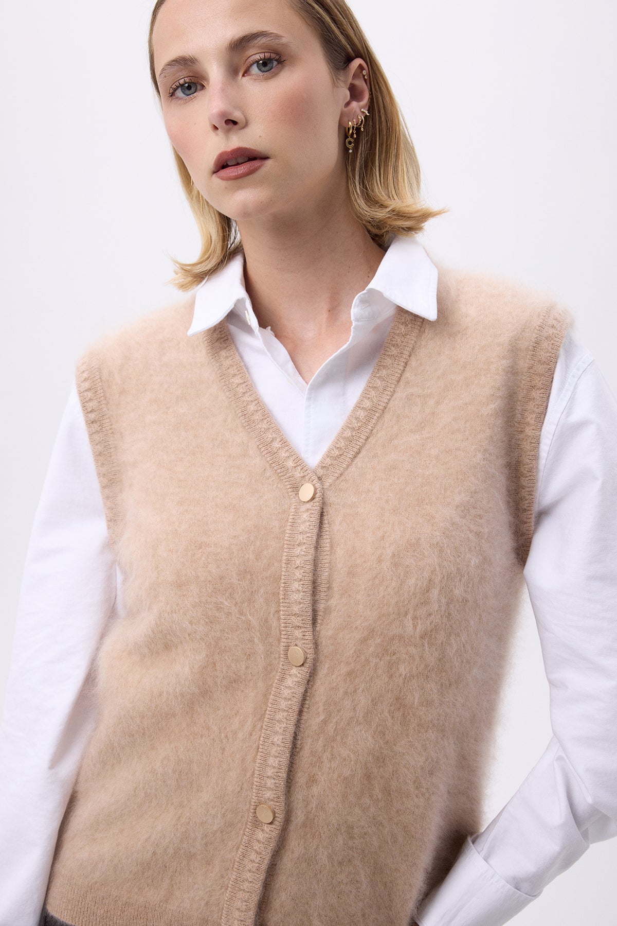 Chaleco sin mangas – Cachemira cepillada Livia - Beige - Mujer