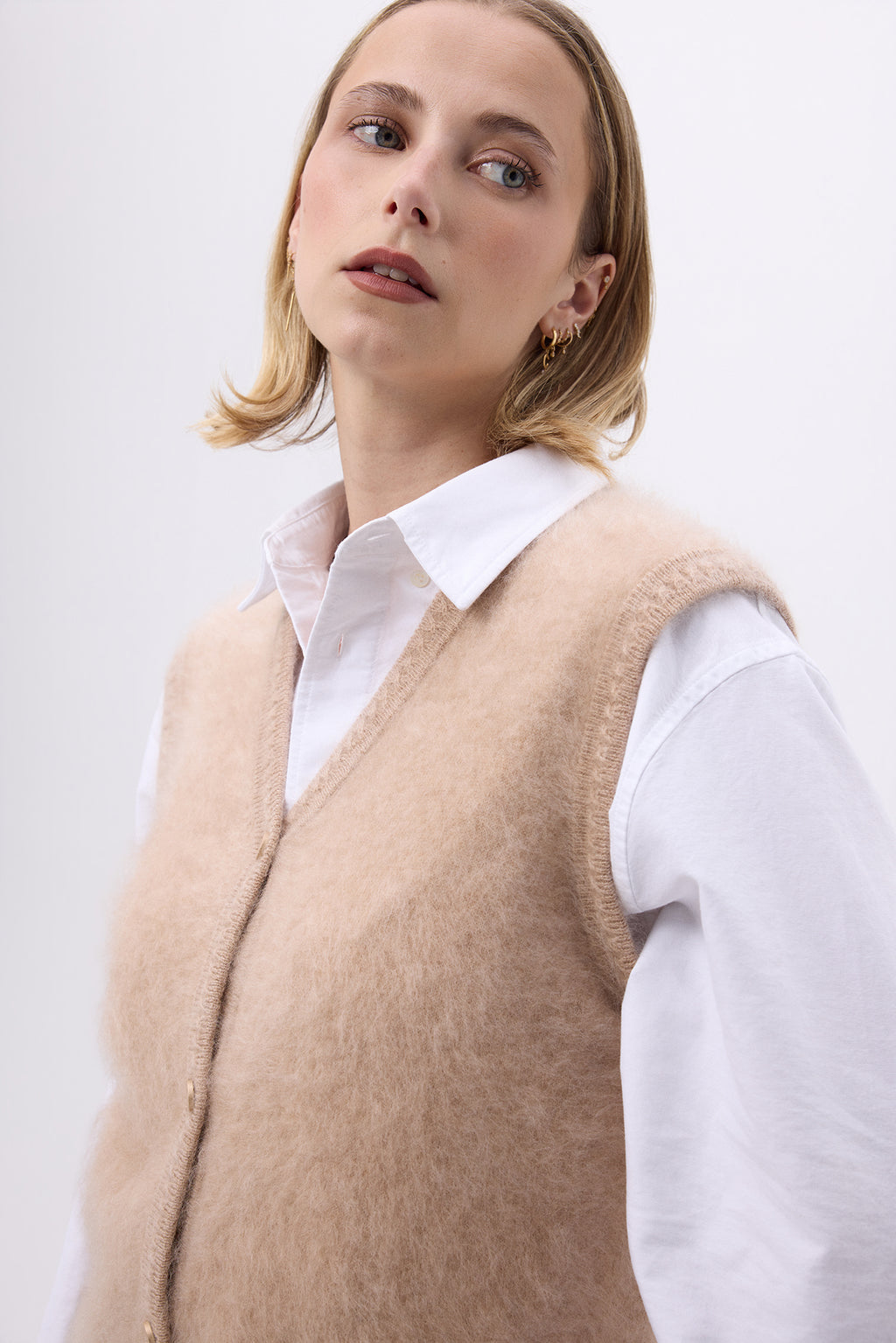 Chaleco sin mangas – Cachemira cepillada Livia - Beige - Mujer