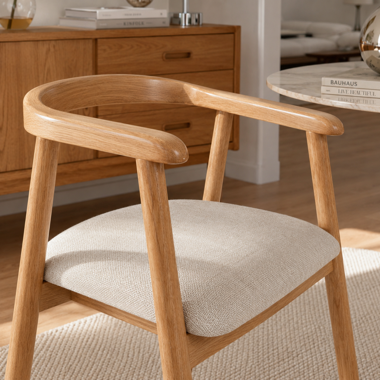 Lorenz - Lot De 2 Chaises - Chêne Massif & Tissu - Beige