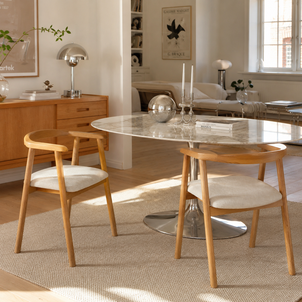 Lorenz - Lot De 2 Chaises - Chêne Massif & Tissu - Beige