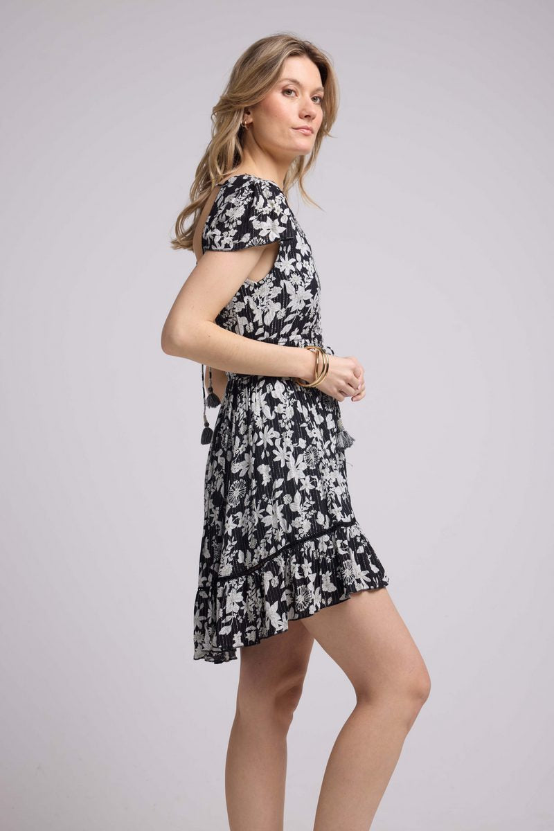 Vestido corto de manga corta - Negro