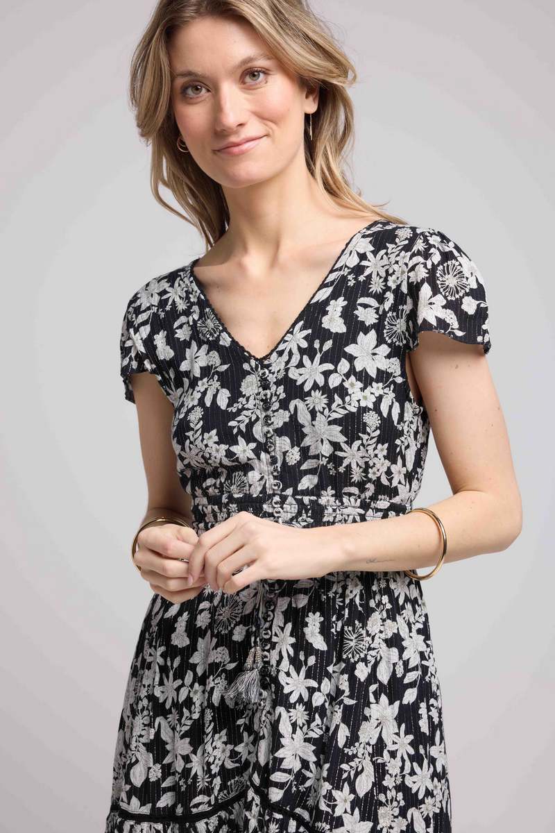 Vestido corto de manga corta - Negro