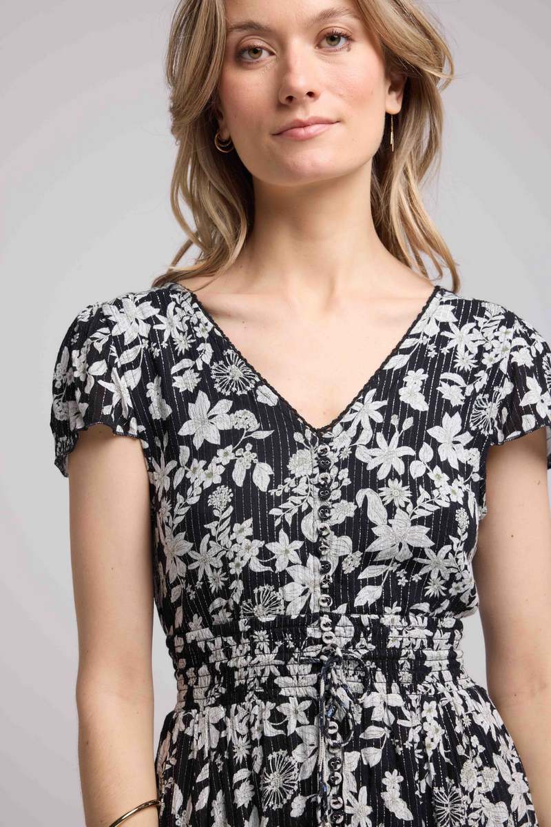 Vestido corto de manga corta - Negro
