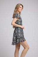 Vestido Corto Manga Corta - Flores Grandes Negro