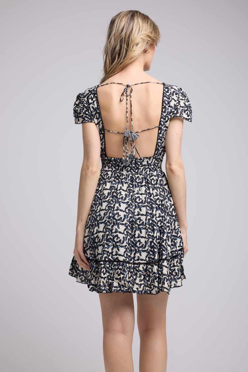Vestido Corto Manga Corta - Flores Grandes Negro