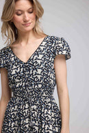 Vestido Corto Manga Corta - Flores Grandes Negro