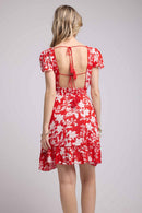 Short Sleeve Short Dress - Big Red Flowers