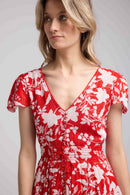 Short Sleeve Short Dress - Big Red Flowers