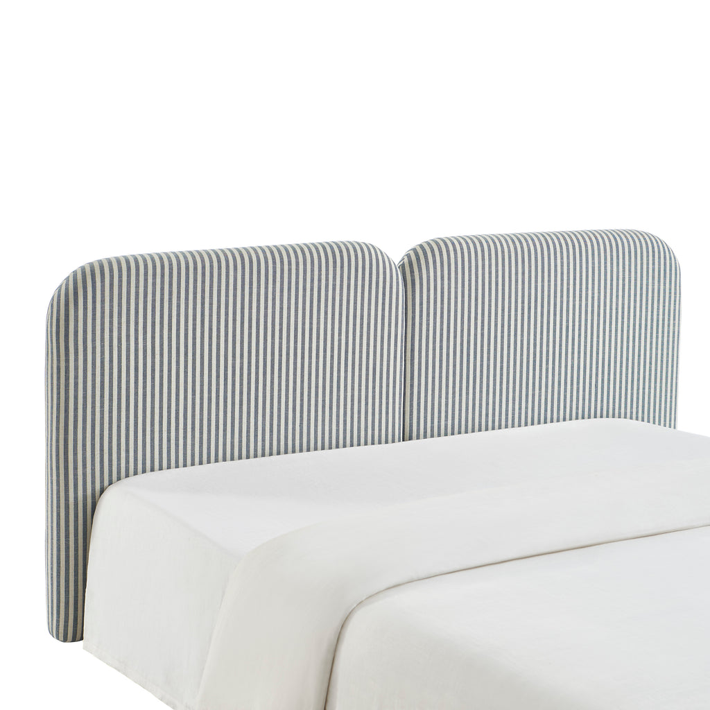 Louison - Cabecero de Cama - Tejido de Lino a Rayas - Blanco y Azul