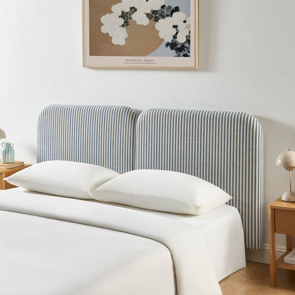 Louison - Cabecero de Cama - Tejido de Lino a Rayas - Blanco y Azul