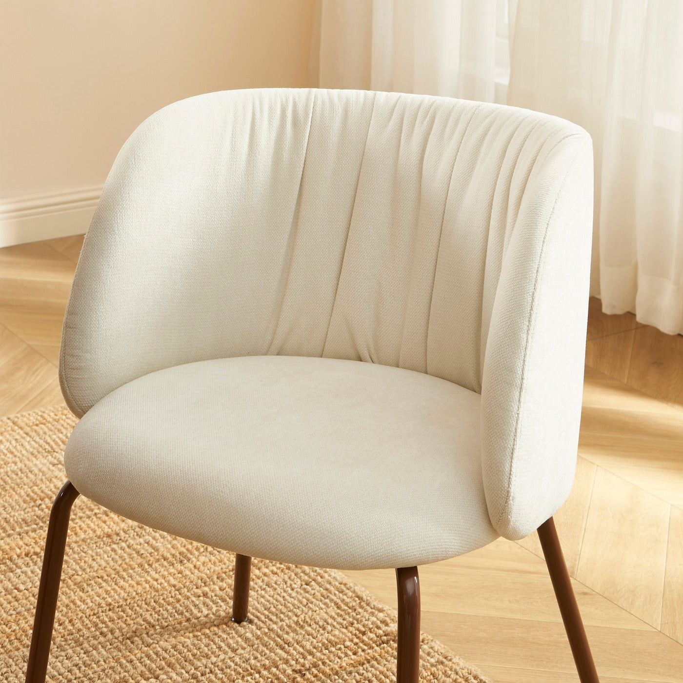 Luisa - Chairs - Chenille Fabric - Ecru And Brown Metal Legs