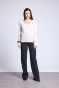 Pull Col V Luna - Blanc - Femme - 100% Cachemire