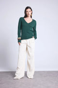 Pull Col V Luna - Vert Bouteille - Femme
