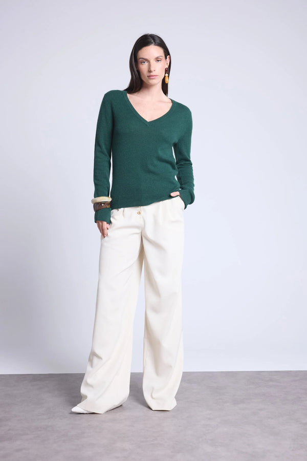 Pull Col V Luna - Vert Bouteille - Femme