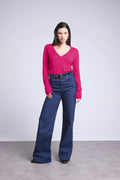 Maglione Scollo a V Luna - Fucsia - Donna - 100% Cashmere