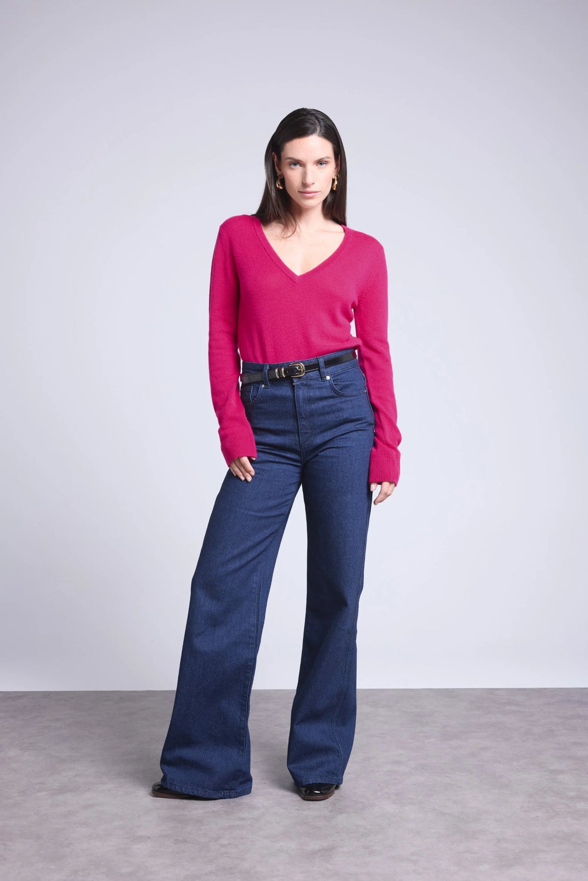 Maglione Scollo a V Luna - Fucsia - Donna - 100% Cashmere