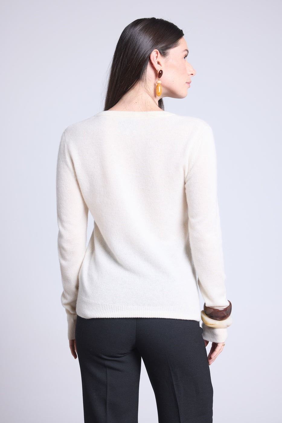 Pull Col V Luna - Blanc - Femme - 100% Cachemire