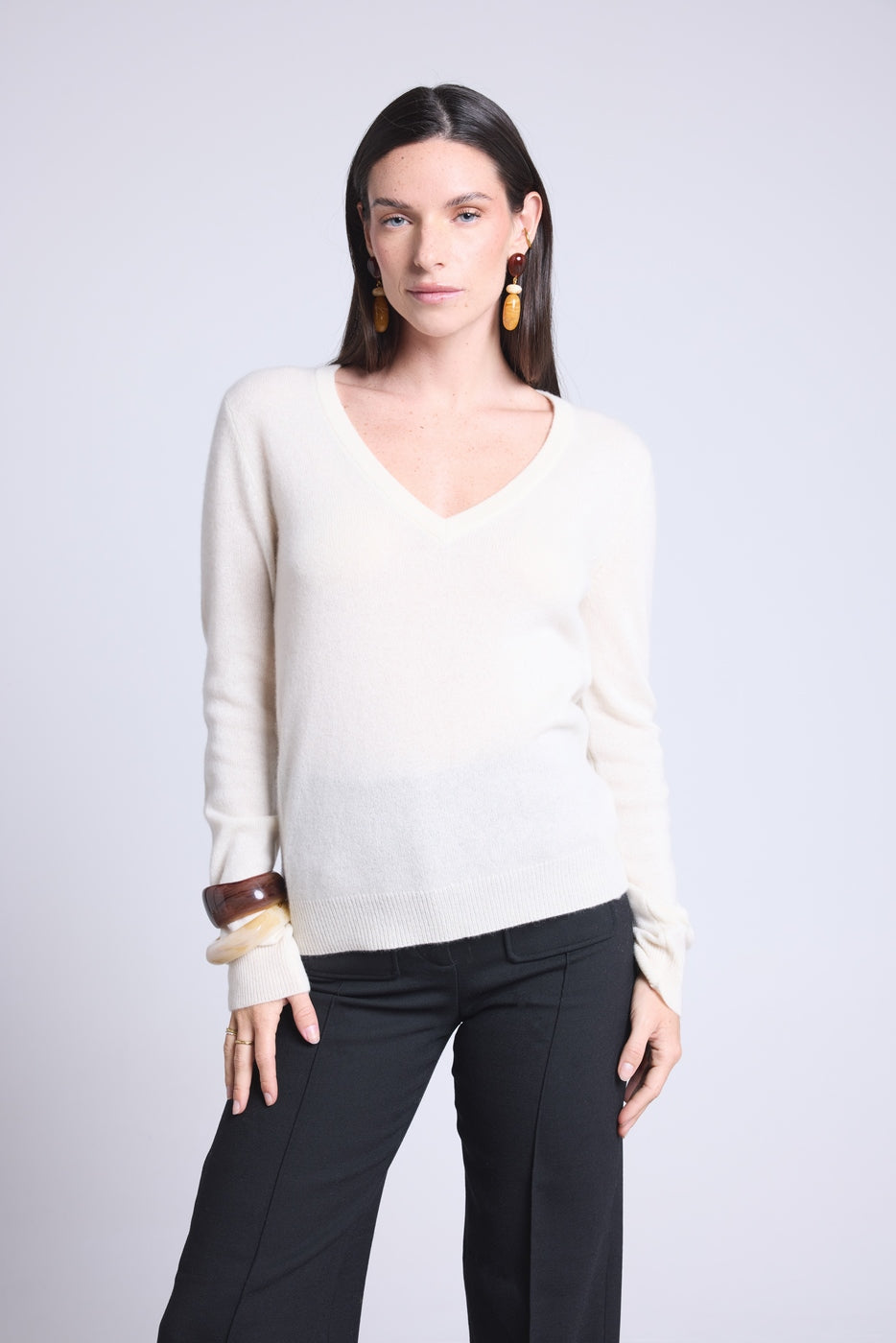 Jersey Cuello V Luna - Blanco - Mujer