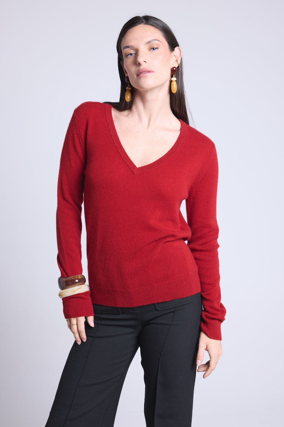 Luna V-Neck Jumper - Burgundy Red - Women