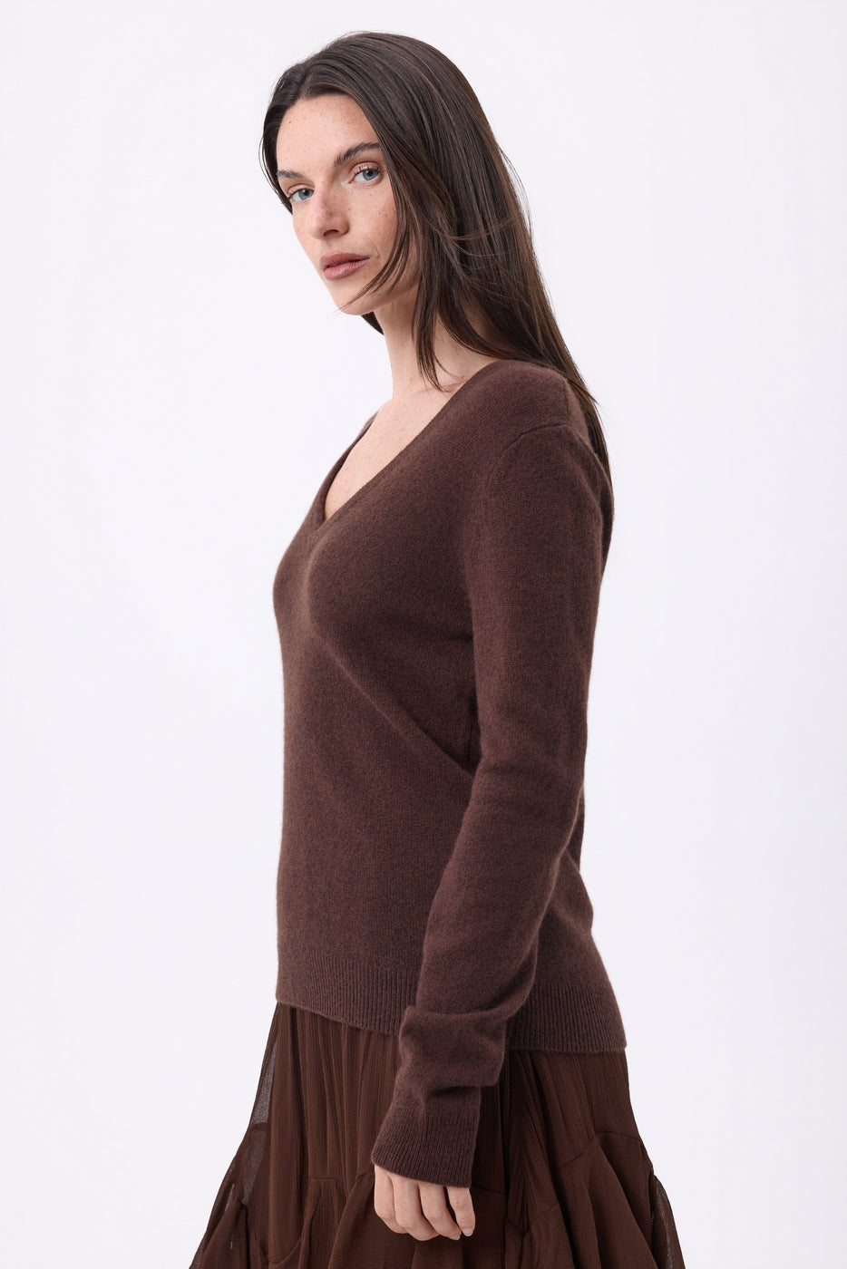 V-Ausschnitt-Pullover Luna - Schokoladenbraun - Damen - 100 % Kaschmir
