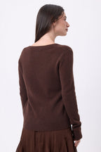 V-Ausschnitt-Pullover Luna - Schokoladenbraun - Damen - 100 % Kaschmir