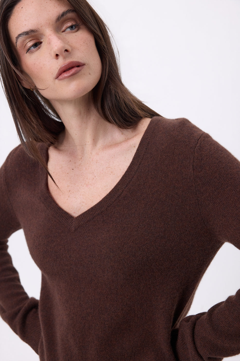 V-Ausschnitt-Pullover Luna - Schokoladenbraun - Damen - 100 % Kaschmir