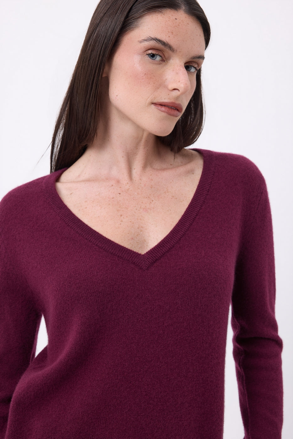 Pullover mit V-Ausschnitt Luna – Bordeauxrot – Damen – 100 % Kaschmir