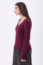 Pullover mit V-Ausschnitt Luna – Bordeauxrot – Damen – 100 % Kaschmir