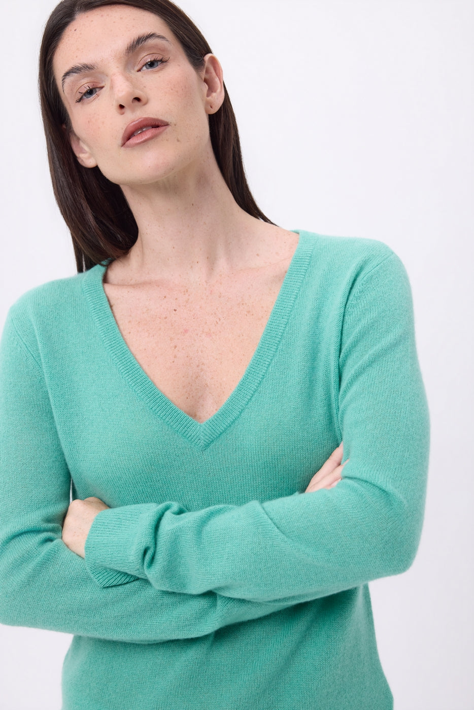 Maglione Scollo a V Luna - Verde Pastello - Donna - 100% Cashmere