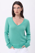 Maglione Scollo a V Luna - Verde Pastello - Donna - 100% Cashmere