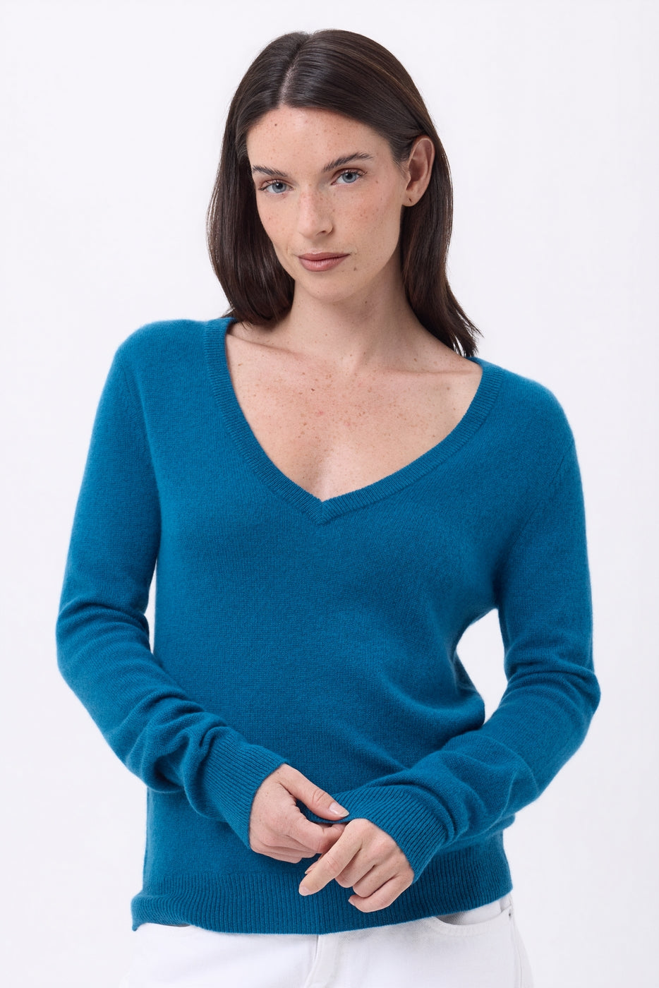 Jersey de cuello en V Luna - Azul pato - Mujer