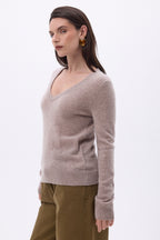 Trui met V-hals Luna - Hazelnootbruin - Dames - 100% kasjmier