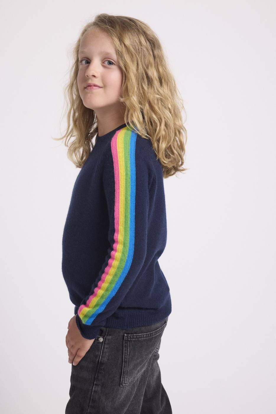 Pull Col Rond Manches Arc En Ciel Luz - Bleu Marine - Enfant