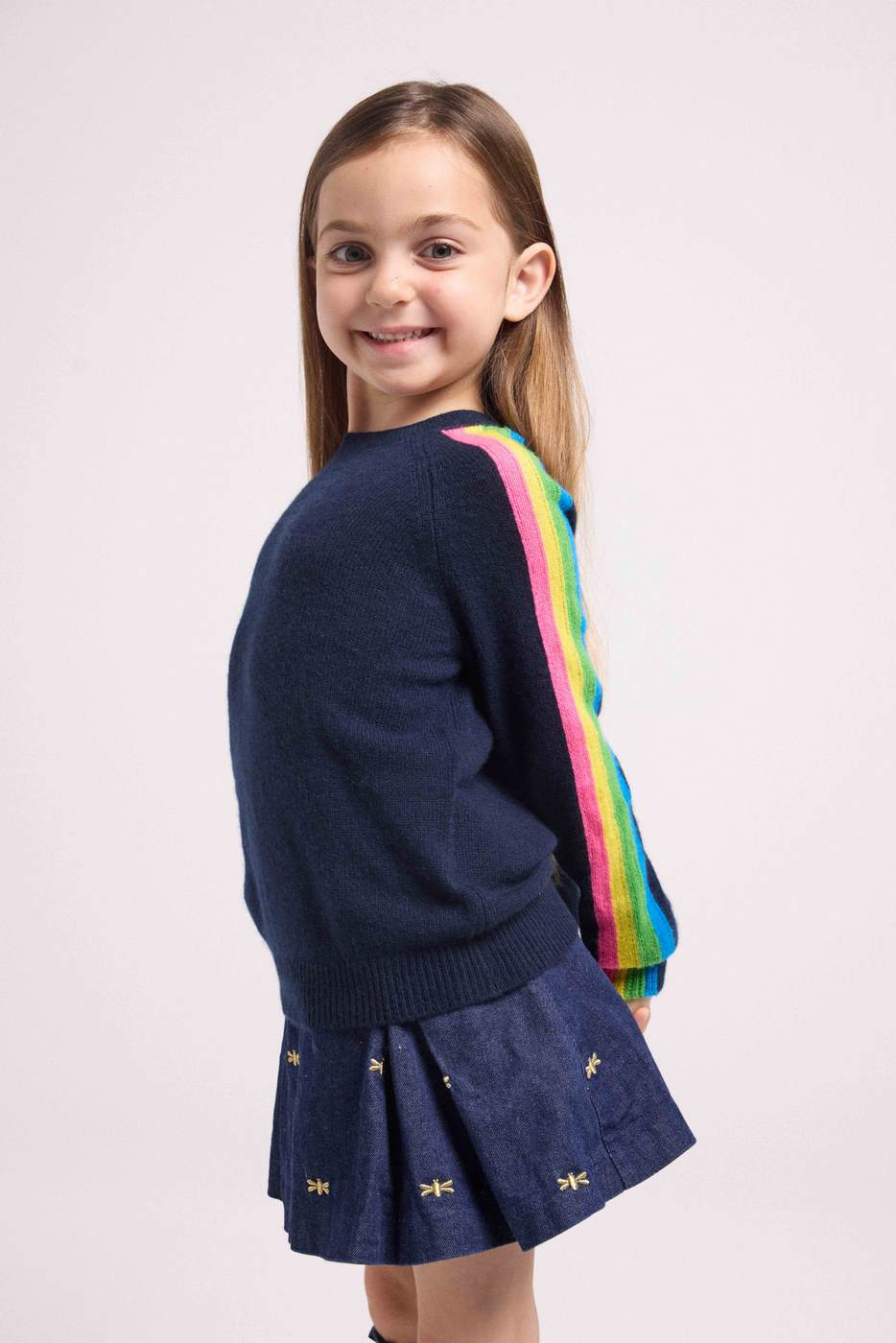 Pull Col Rond Manches Arc En Ciel Luz - Bleu Marine - Enfant