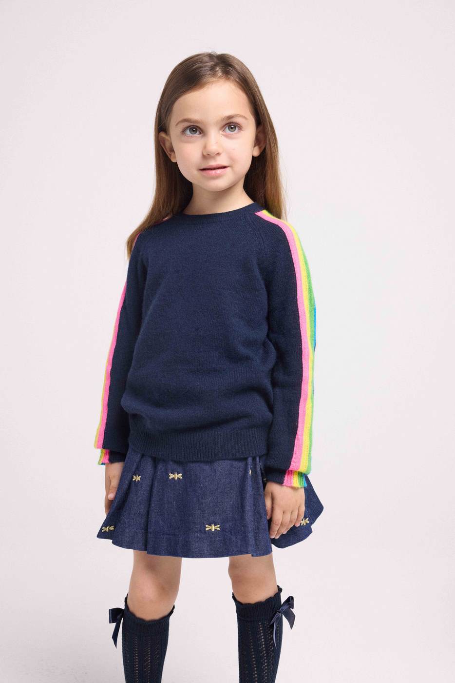 Pull Col Rond Manches Arc En Ciel Luz - Bleu Marine - Enfant