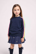 Pull Col Rond Manches Arc En Ciel Luz - Bleu Marine - Enfant