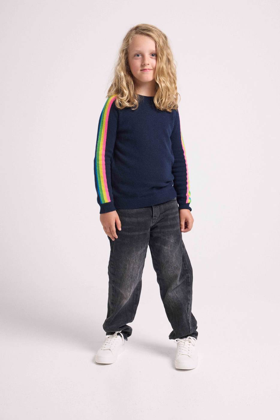 Pull Col Rond Manches Arc En Ciel Luz - Bleu Marine - Enfant