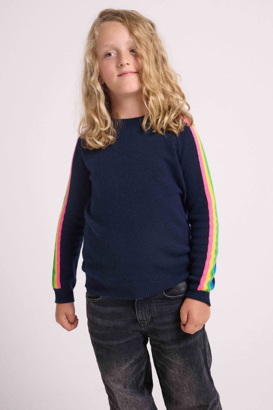 Pull Col Rond Manches Arc En Ciel Luz - Bleu Marine - Enfant
