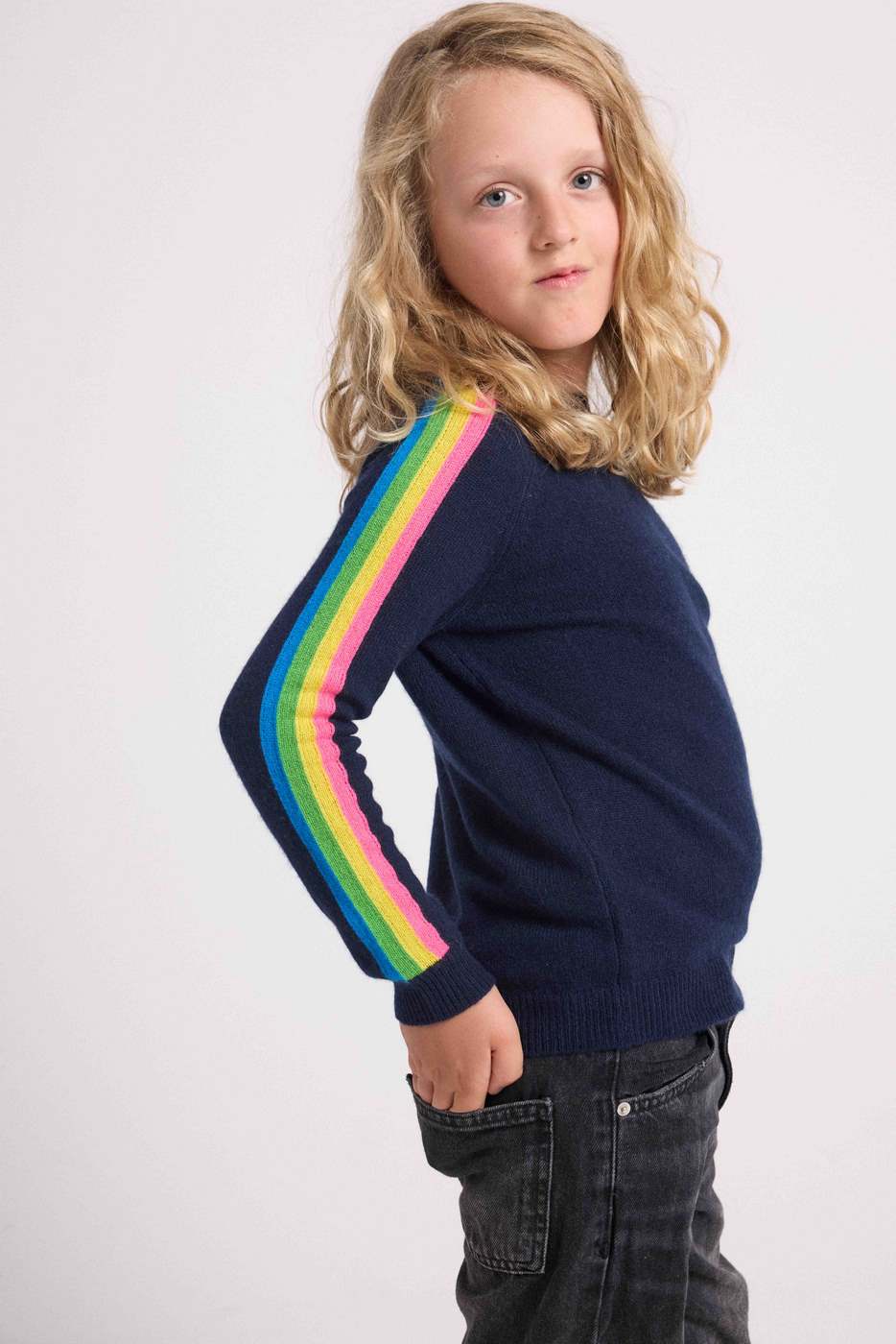 Pull Col Rond Manches Arc En Ciel Luz - Bleu Marine - Enfant