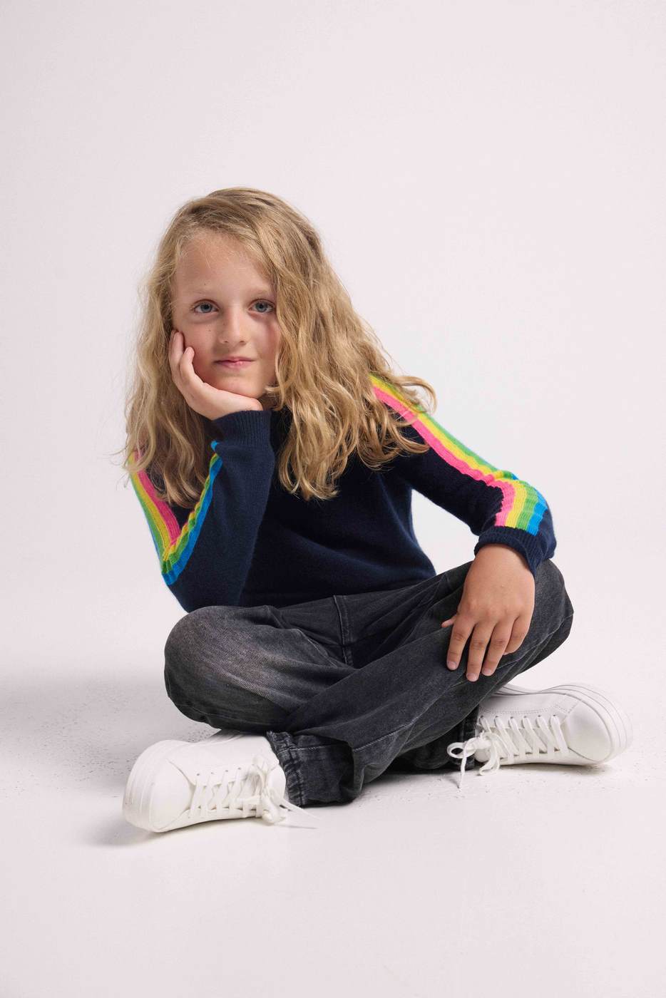 Pull Col Rond Manches Arc En Ciel Luz - Bleu Marine - Enfant